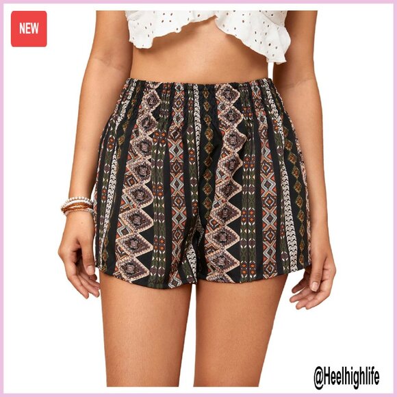 Pants - Women's Elastic Waist Tribal Print Beach Shorts Summer Casual